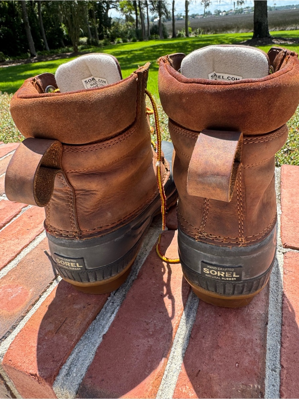 Sorel Brown Leather and Black Rubber Duck Boots with Yellow Accent Laces - Picture 2 of 5